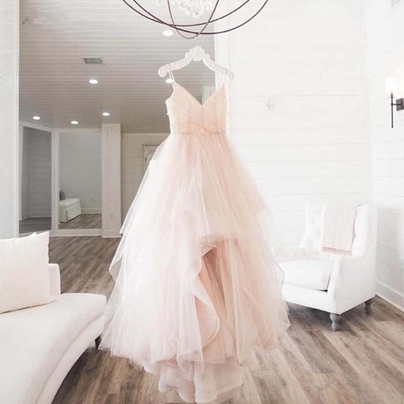 Romantic White Front Floor-Length Beach Wedding Dress Bridal Gowns Straps Tulle Zipper Back with 30cm tail Vestido De Noiva
