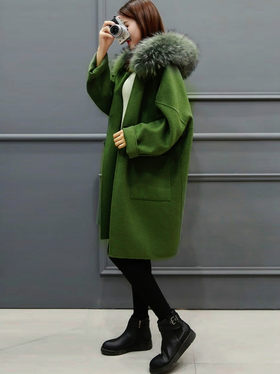 plaid women coat winter faux fur warm outwear casual mid longcoat green one button loose plus size 2XL wool long coat women T190903