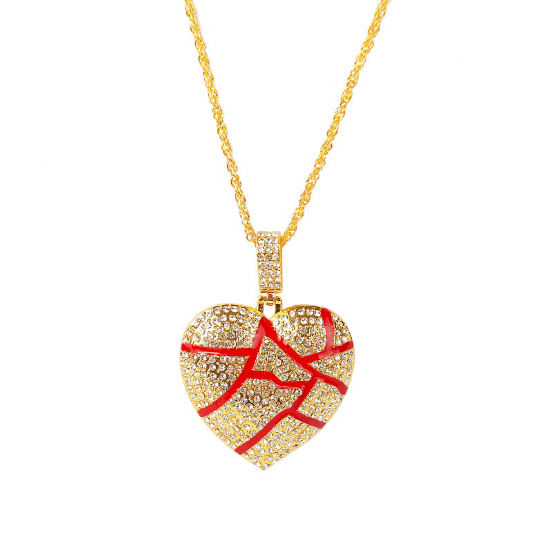 Broken Heart Necklaces Iced Out Pendant Hip Hop Jewelry Women Fashion Bling Necklace Crystal Rhinestone Love Charm Gold Silver Chain for Men