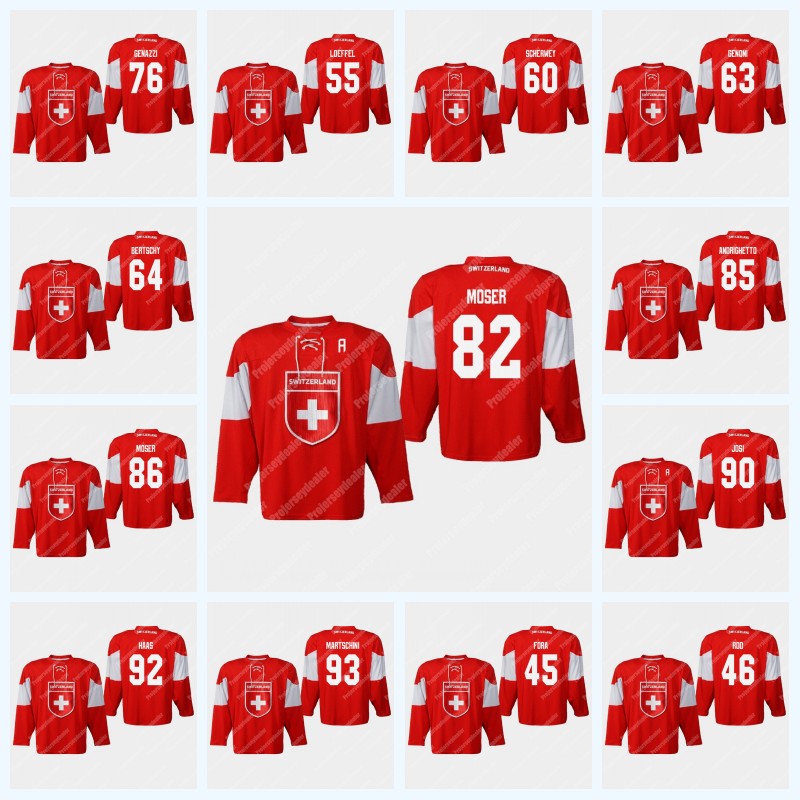 Switzerland 2019 IIHF World Championship Jersey 46 Noah Rod 92 Gaetan Haas 60 Tristan Scherwey 76 Joel Genazzi 93 Lino Martschini, 55 romain loeffel
Switzerland 2019 IIHF World Championship Jersey 46 Noah Rod 92 Gaetan Haas 60 Tristan Scherwey 76 Joel Genazzi 93 Lino Martschini, 55 romain loeffel