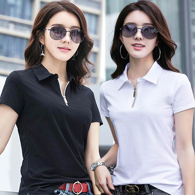 Fashion 2020 new Summer Womens short sleeve polos shirts solid color casual cotton womens lapel zipper tees lady slim tops -4XL, Orange 
Fashion 2020 new Summer Womens short sleeve polos shirts solid color casual cotton womens lapel zipper tees lady slim tops -4XL, Orange