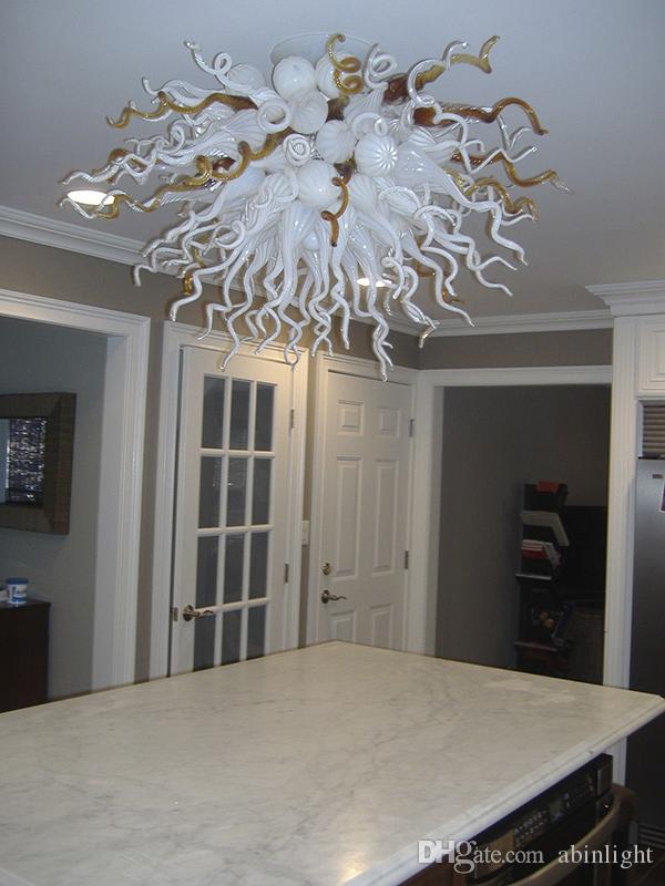 Modern Handmade Murano Glass Chandelier LED Light Source Pendant Lamps White Crystal Art Deco Ceiling Chandelier Kitchen Room