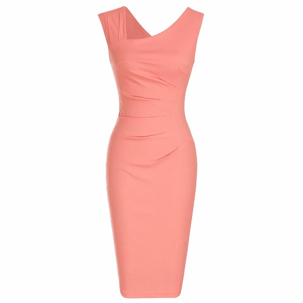 Womens Retro Sleeveless Slim Business Pencil Dress Ladies Vintage Solid Color Sheath Cocktail Party Bodycon Dresses GMX190708