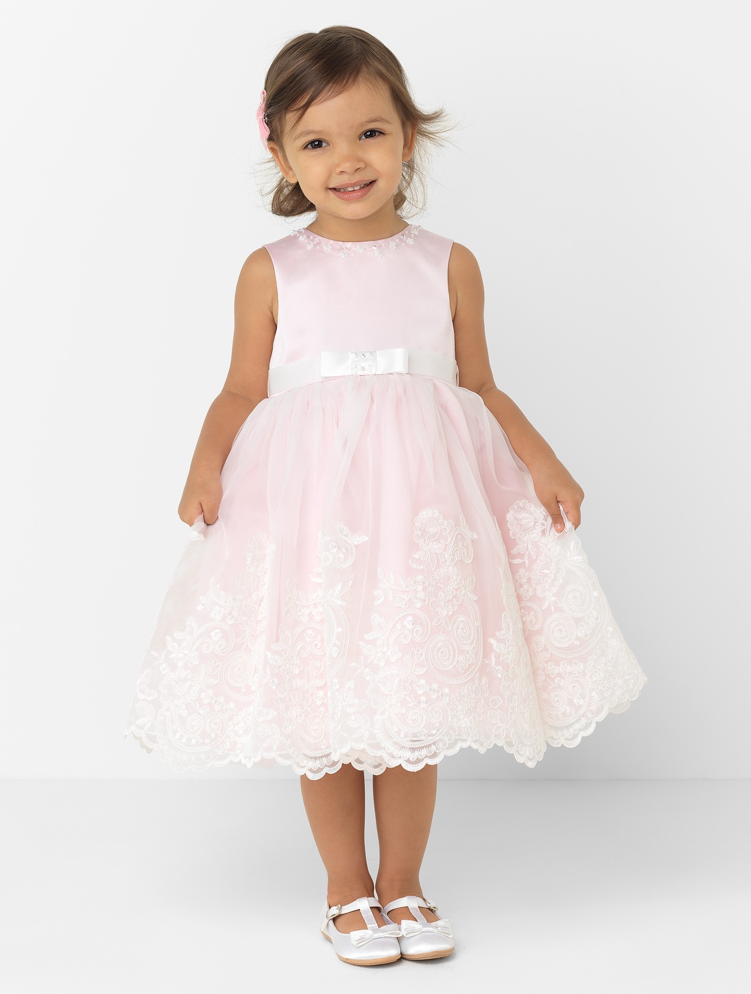 Cute Pink Ball Gown Flower Girls' Dresses 2019 Jewel Neck Sleeveless Ruffles Tiered Girls Pageant Gown First Communion Dress