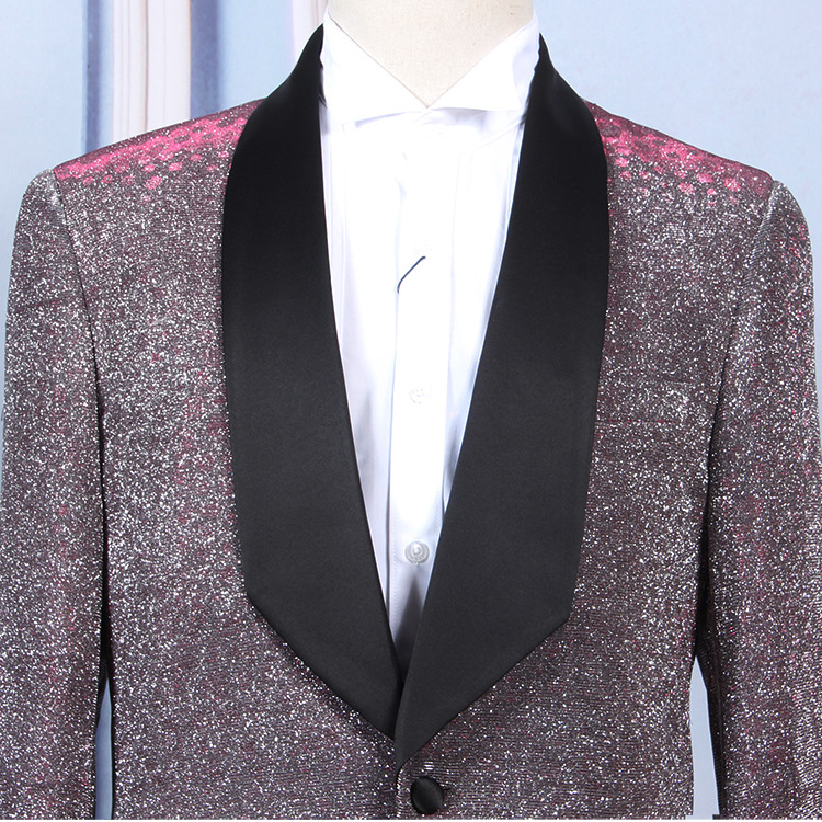 New Men Suit One Pieces Shiny Gradually Changing Color Sequin Mens Suit Shawl Lapel Tuxedo for Wedding Party Groom