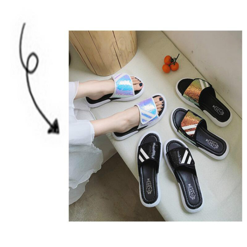 Sandals and slippers female summer wear 2019 new wild Purple sequins slippers female students casual beach shoes, Blue
Sandals and slippers female summer wear 2019 new wild Purple sequins slippers female students casual beach shoes, Blue