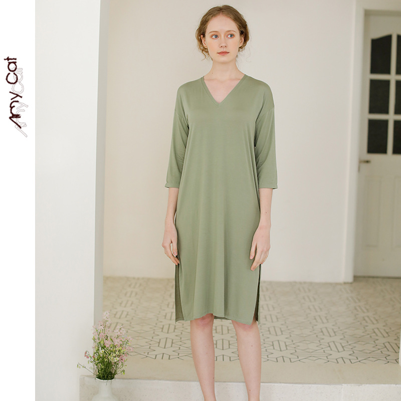 2020 Summer Modal Solid Color Short-Sleeved Nightdress V-Neck Multi-Color Leisure Womens Nightgown Sleepwear Home Sleeping Dress, Green
2020 Summer Modal Solid Color Short-Sleeved Nightdress V-Neck Multi-Color Leisure Womens Nightgown Sleepwear Home Sleeping Dress, Green