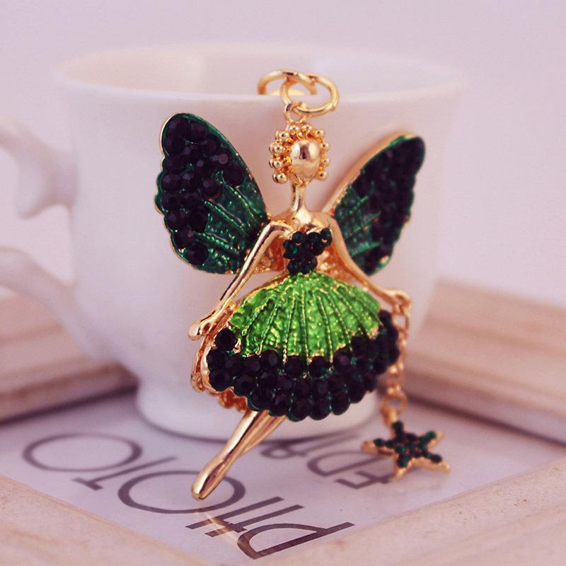 Angel Girls Shape Fashion Keychain Crystal Rhinestone Colorful Alloy Princess Pendant Charm Key Rings Gold Tone Metal Key Chains Keyring