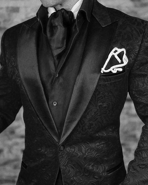 Men Suits Hot Pink Pattern and Black Groom Tuxedos Shawl Satin Lapel Groomsmen Wedding/Prom Best Man ( Jacket+Pants+Bow Tie ) L401