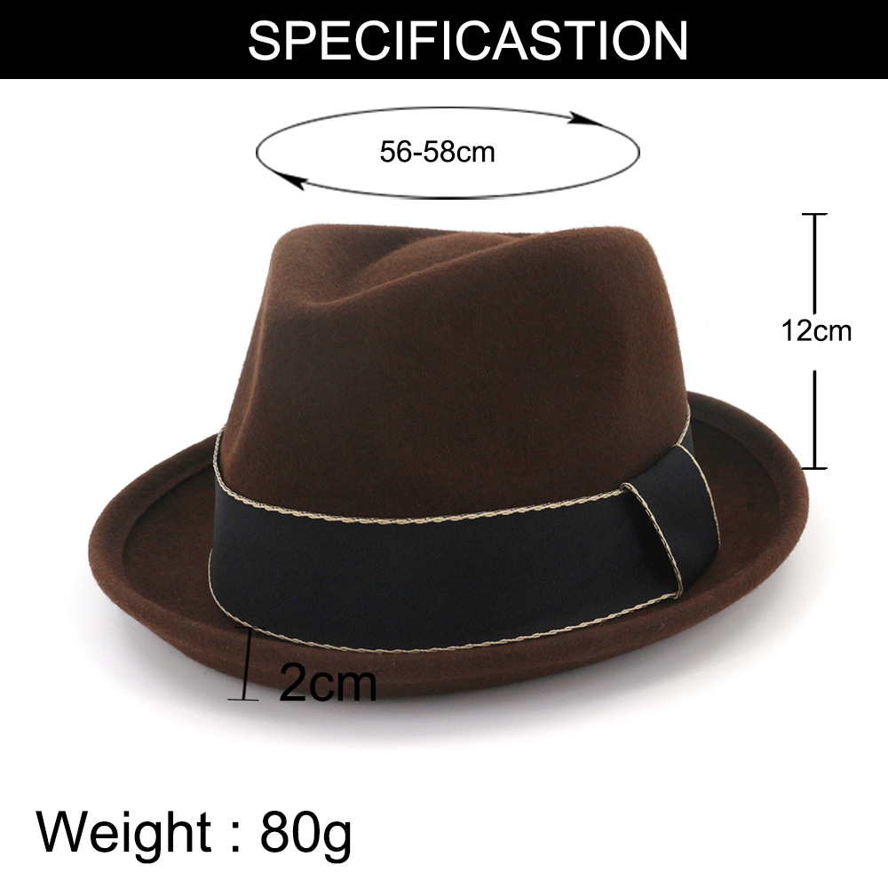 Latest Women Men Upturn Brim Wool Felt Fedora Hats with Ribbon Party Jazz Trilby Cap Black Homburg Ladies Church Hat