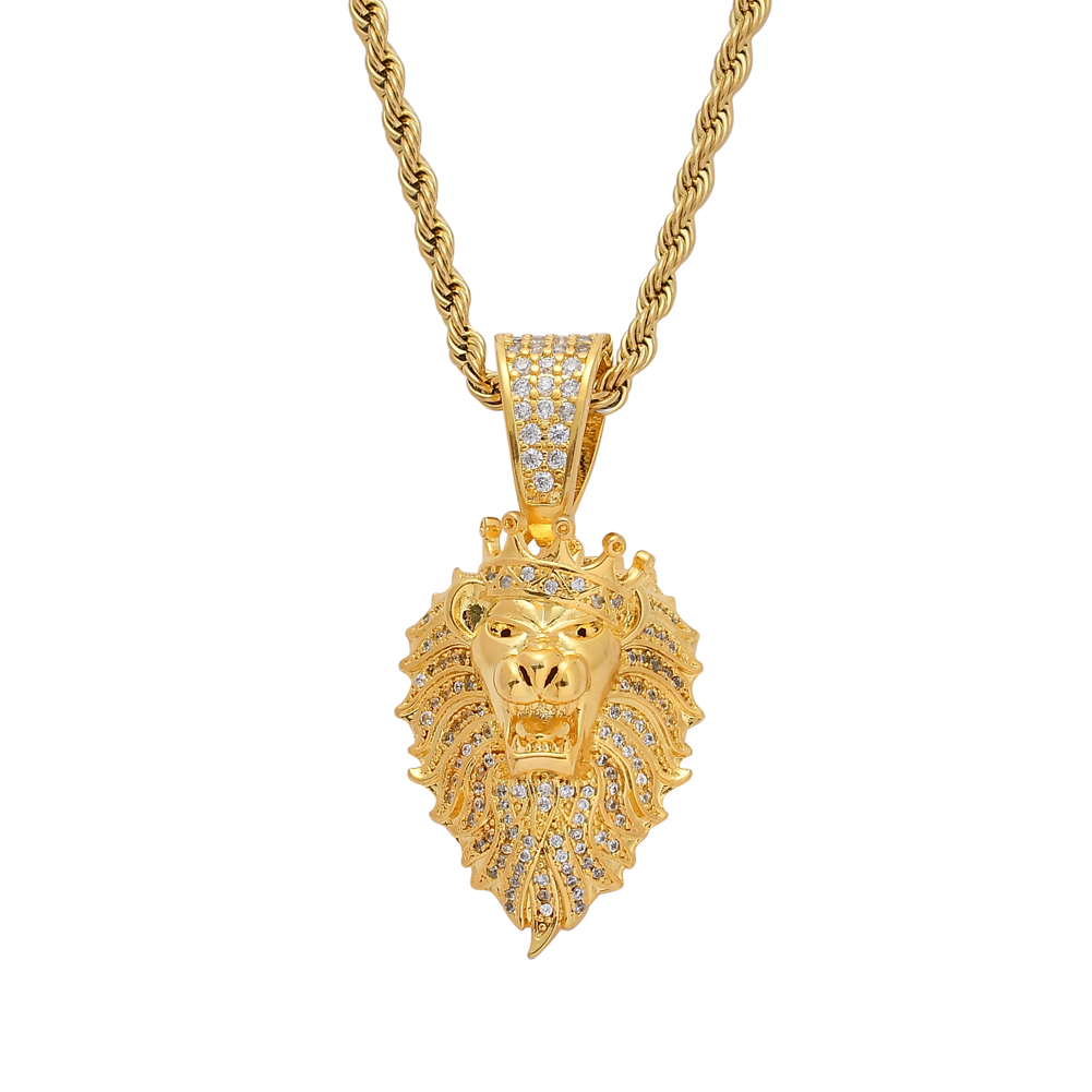 Wholesale-Bling Bling CZ Jewelry Lion Head Pendant Iced Out Cubic Zircon Necklace Hip Hop gift Jewelry CN075