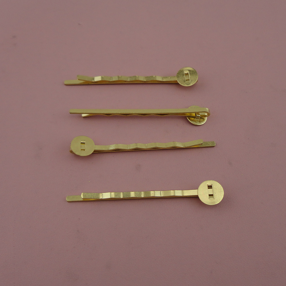 Metal bobby pins 50PCS 2.0mm*5.0cm Golden plain Waved Hairpins Slide hair barrettes with 8mm pads at nickle free and lead free