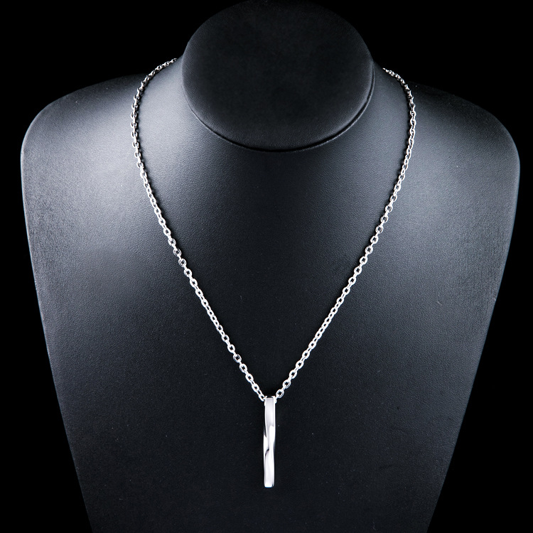Vintage Twisted Cylindrical Pendant Necklace Gun Plated 316L Stainless Steel Strip for Men Women with Chain Gift