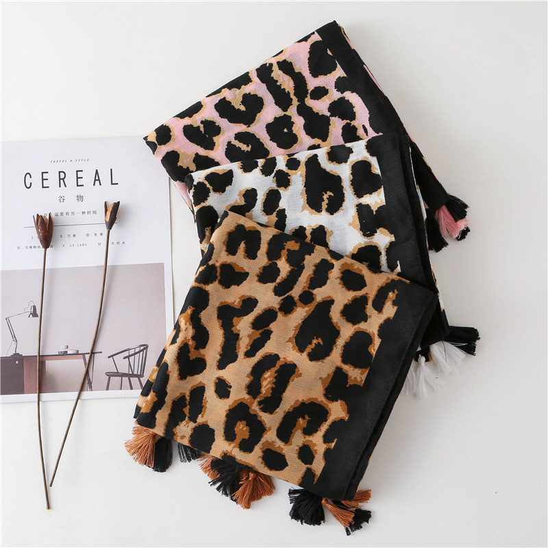 scarf women Winter Leopard Dot Tassel scarf women leopard polka dots fringe viscose shawl scarf For Women Neckerchief Fashion