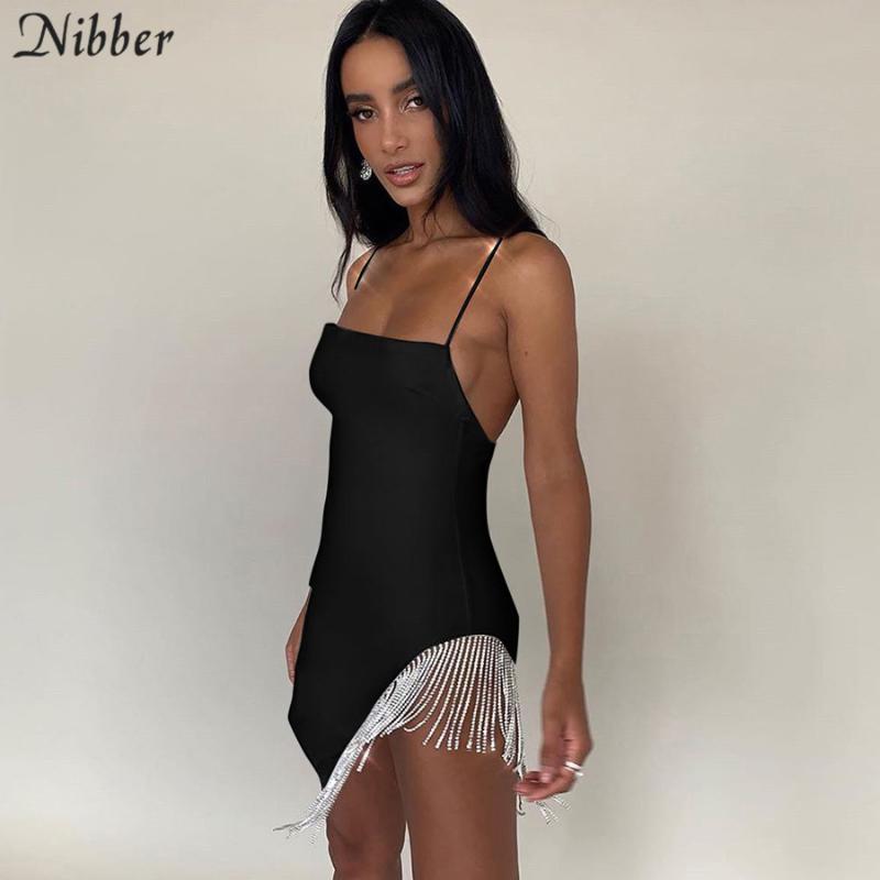 Nibber autumn Harajuku tassel bodycon dress womens sexy club party night pure dresses mujer 2019 hot Elegant lace up mini dress