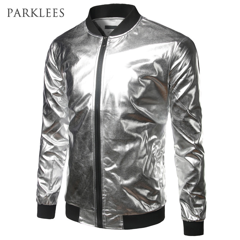 Silver Metallic Bomber Jacket Men Mandarin Collar Shiny Night Club Baseball Varsity Jacket Men Casual Slim Fit Mens Jacket Coats
Silver Metallic Bomber Jacket Men Mandarin Collar Shiny Night Club Baseball Varsity Jacket Men Casual Slim Fit Mens Jacket Coats