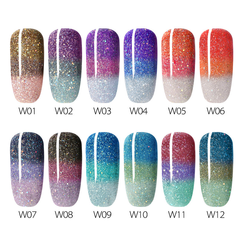 12pcs/kit Magic Thermal Chameleon Nail Gel Polish Temperature Color Changeable Soak Off UV LED Gel Polish Glitter, W01-12
12pcs/kit Magic Thermal Chameleon Nail Gel Polish Temperature Color Changeable Soak Off UV LED Gel Polish Glitter, W01-12