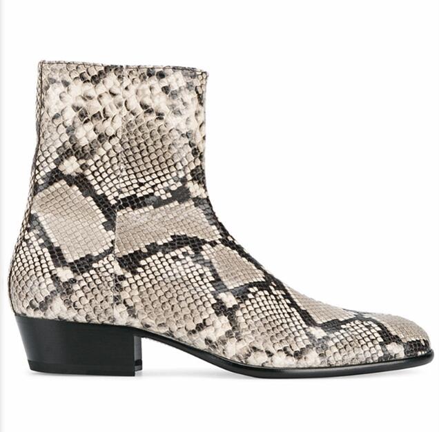 Hot Sale- Chelse Boots Snake Leather Wyatt Ankle Boots Western Style Motorcylcle Boots Men Gentlemen Shoes Factory Real Pics Big Size 46