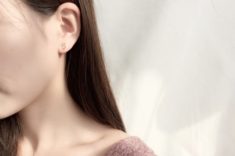 Cat and fish bone long chain earrings earrings two sterling silver Valentine's Day gift ladies