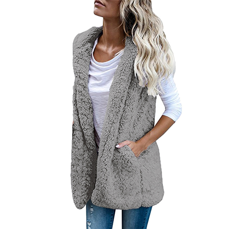 Women's Vests Sexy Womens Vest Winter Warm Hoodie Open Outwear Casual Cardigan Coat Faux Fur Zip Up Sherpa Jacket Fashion Female Girl