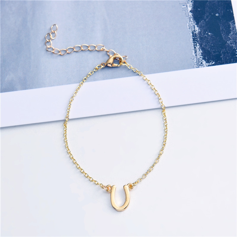 30PCS Lucky Horseshoe charm Bracelet Horse Shoe Hoof Bracelets Simple Alphabet Initial Name Letter Alphabet U Shape Bracelets Jewelry
