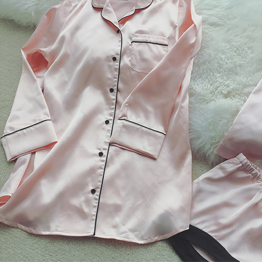 Summer Cartoon Satin Pajamas Sets Women 4pcs/set Long Sleeve Tops Camisole Shorts Eye Mask Home Clothing Sexy Sleepwear Mujer
