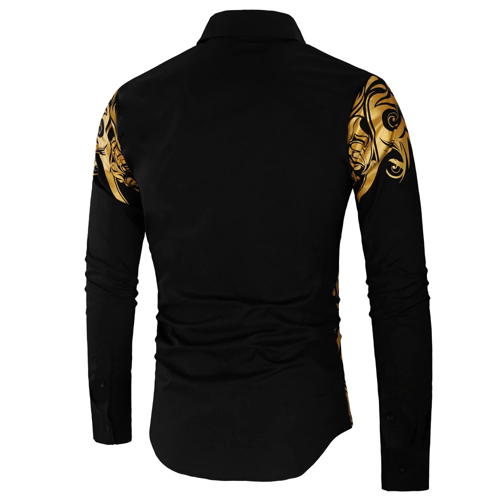 wholesale European and American leisure fashion bronzing printing men's shirt fashion long-sleeved shirt Tuxedo party evening shirts