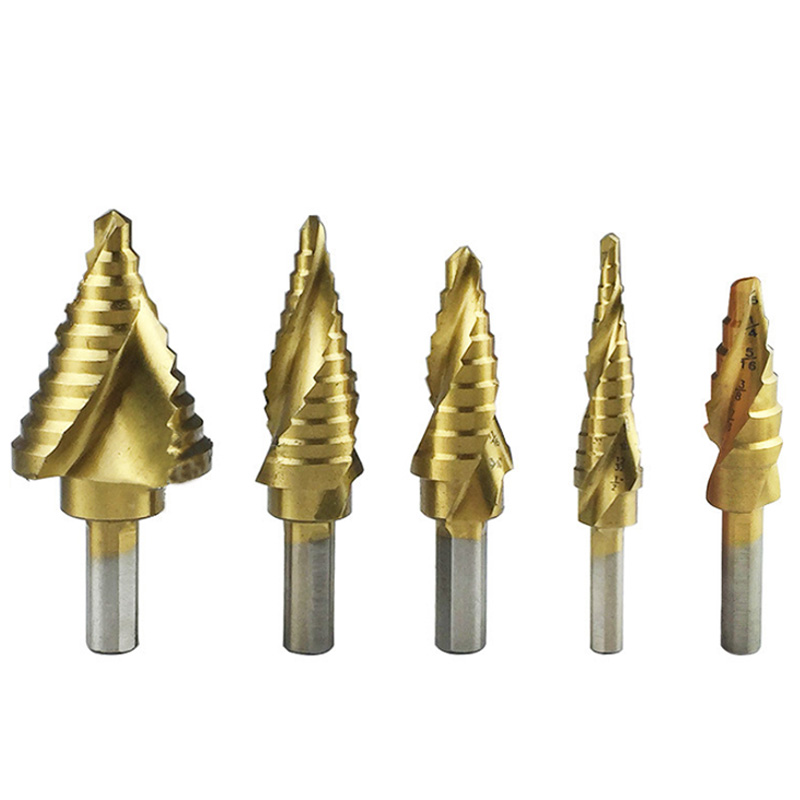 5Pcs Step Drill Bit Set Spiral Grooved Drill Bit, Multiple Stepped Up Bits for Sheet Metal Double Cutting Blades
5Pcs Step Drill Bit Set Spiral Grooved Drill Bit, Multiple Stepped Up Bits for Sheet Metal Double Cutting Blades