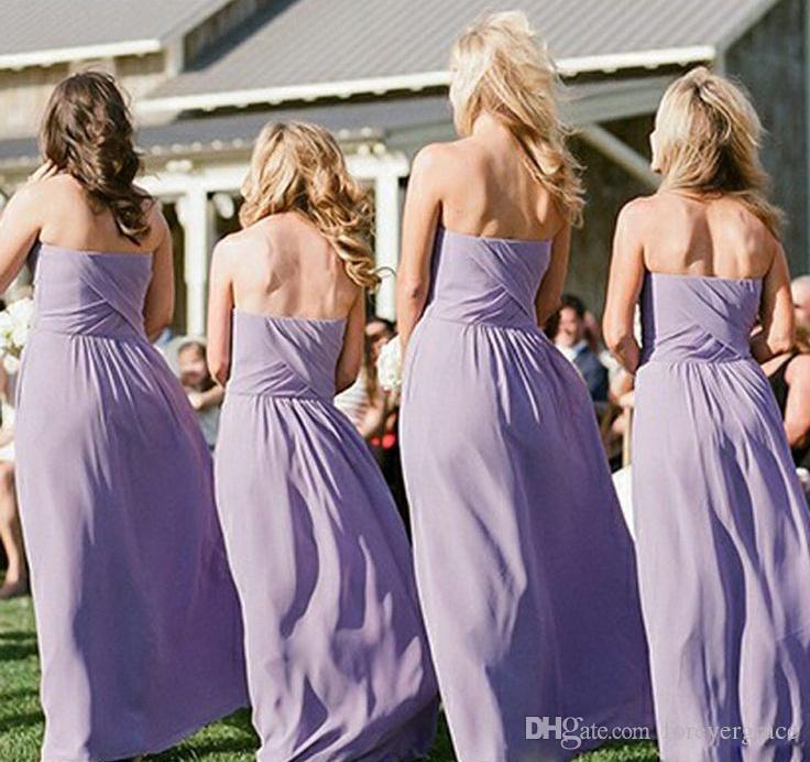 2019 Cheap Lavender Long Chiffon Bridesmaid Dress A Line Garden Country Formal Wedding Party Guest Maid of Honor Gown Plus Size Custom Made