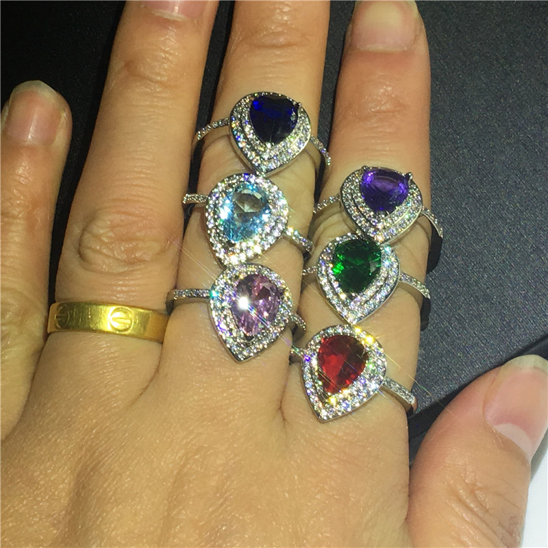 Vecalon Birthstone ring 925 Sterling Silver Water Drop 5A Cz wedding band rings For women Bridal Party Finger Jewelry Gift
