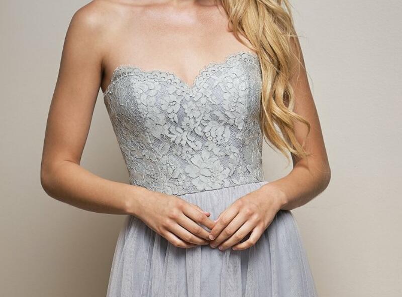 Light Gray Bridesmaid Dresses Lace Fancy Long Sweetheart Sleeveless Lace top Tulle bottom Long Bridesmaid Dress