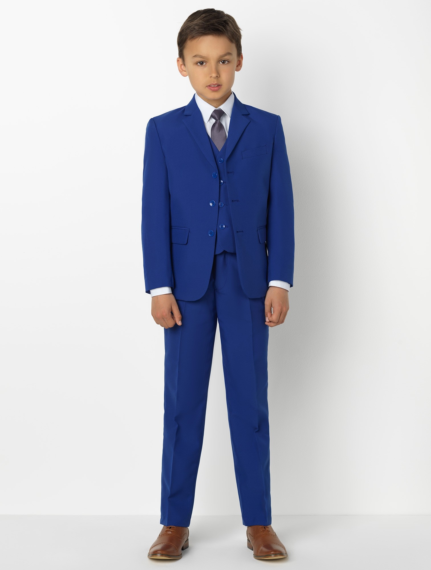 Handsome Kids Formal Wear Blue Peaked Lapel 3 Pieces Wedding Tuxedos High Quality Boy's Formal Wear Pant Suits