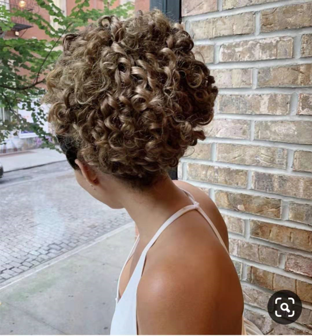 Naturally curly updo bun ponytail hair extension any occasion,Easy chignon drawstring clips deep curly short long human hair ponytail 160
