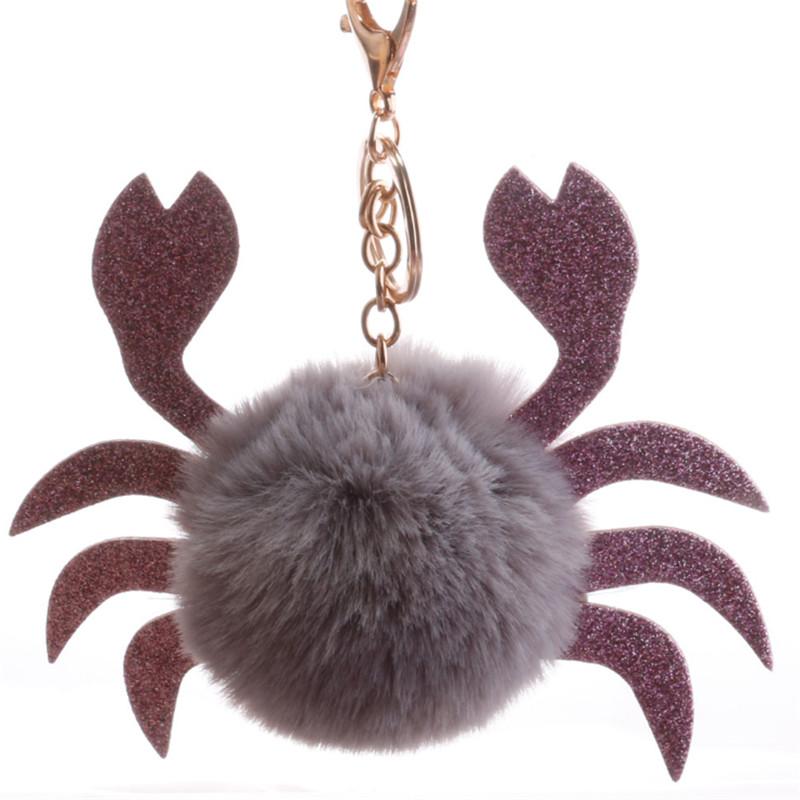 5pcs/Lot Keychain Pendant Decorative Cartoon Crab Plush Ball Cute Hanging Ornament Key Ring Holder Hanging Pendant For Bag