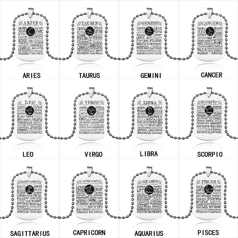 Stainless steel 12 Zodiac Letter necklace For women Men constellation Sign Titanium steel dog tag Pendant beads chains Fashion Jewelry
Stainless steel 12 Zodiac Letter necklace For women Men constellation Sign Titanium steel dog tag Pendant beads chains Fashion Jewelry