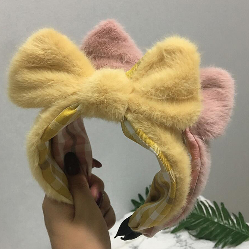 1PC Lovely Winter Plush Ear Headband Big Bow Headbands Bow Headband Women Hair Accessories