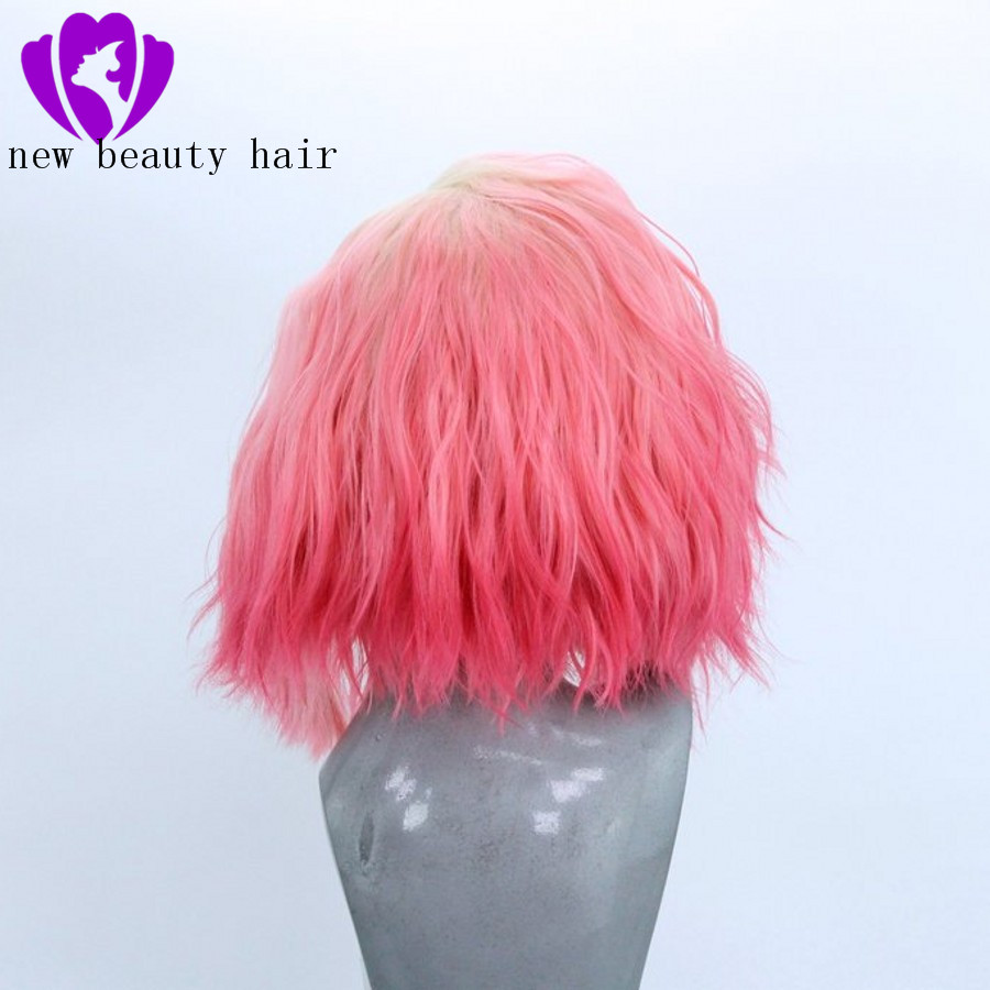 High Temperature Fiber 360 Frontal short loose Wave Full Hair Wigs ombre pink color Synthetic Lace Front Wig For Women With Free Part