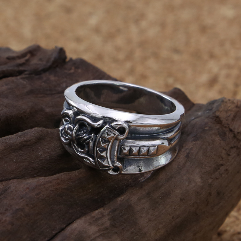 Personalized 925 sterling silver Punk Rock Vintage antique silver Jewelry hand-made designer dagger sword ring for gift