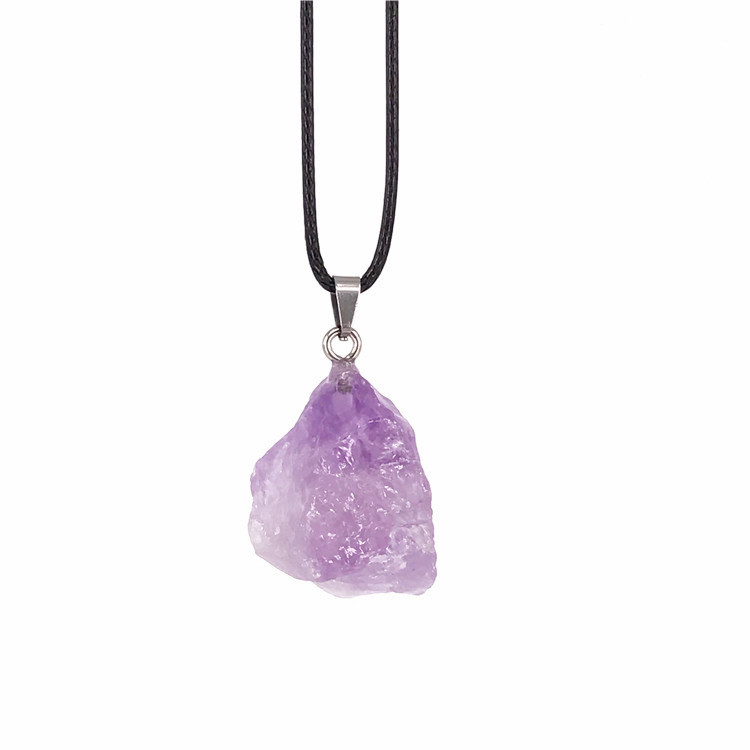Top Square Natural Irregular Shape Gemstone Rose Quartz Healing Crystal Stone Pendant Unisex Necklace
