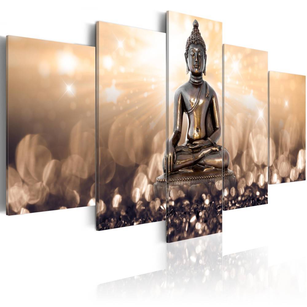 Fashion Wall Art Canvas Painting 5 Pieces Brown Green Purple Diamond Buddha Modern Home Decoration, No Frame