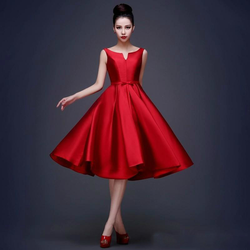 High Quality Simple Royal Blue Black Red Cocktail Dresses Lace up Tea Length Formal Party Dresses Plus Size Custom Made Cheap M74