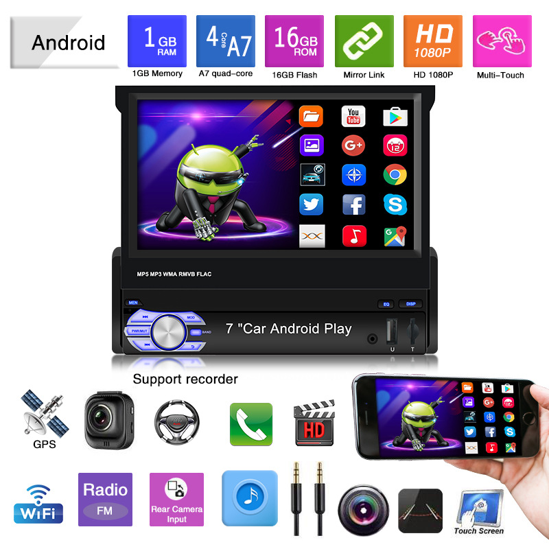 7 Inch 1 Din Telescopic Screen Car GPS Navigator Android 91 Radio Allinone Big Screen Navigation Palm Car Full Touch