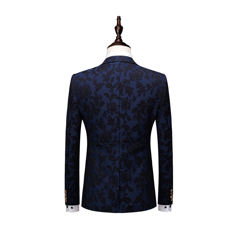 New Mens Tuxedos With Print Brand Navy Blue Floral Blazer Designs Paisley Blazer Slim Fit Suit Jacket Men Wedding Suits