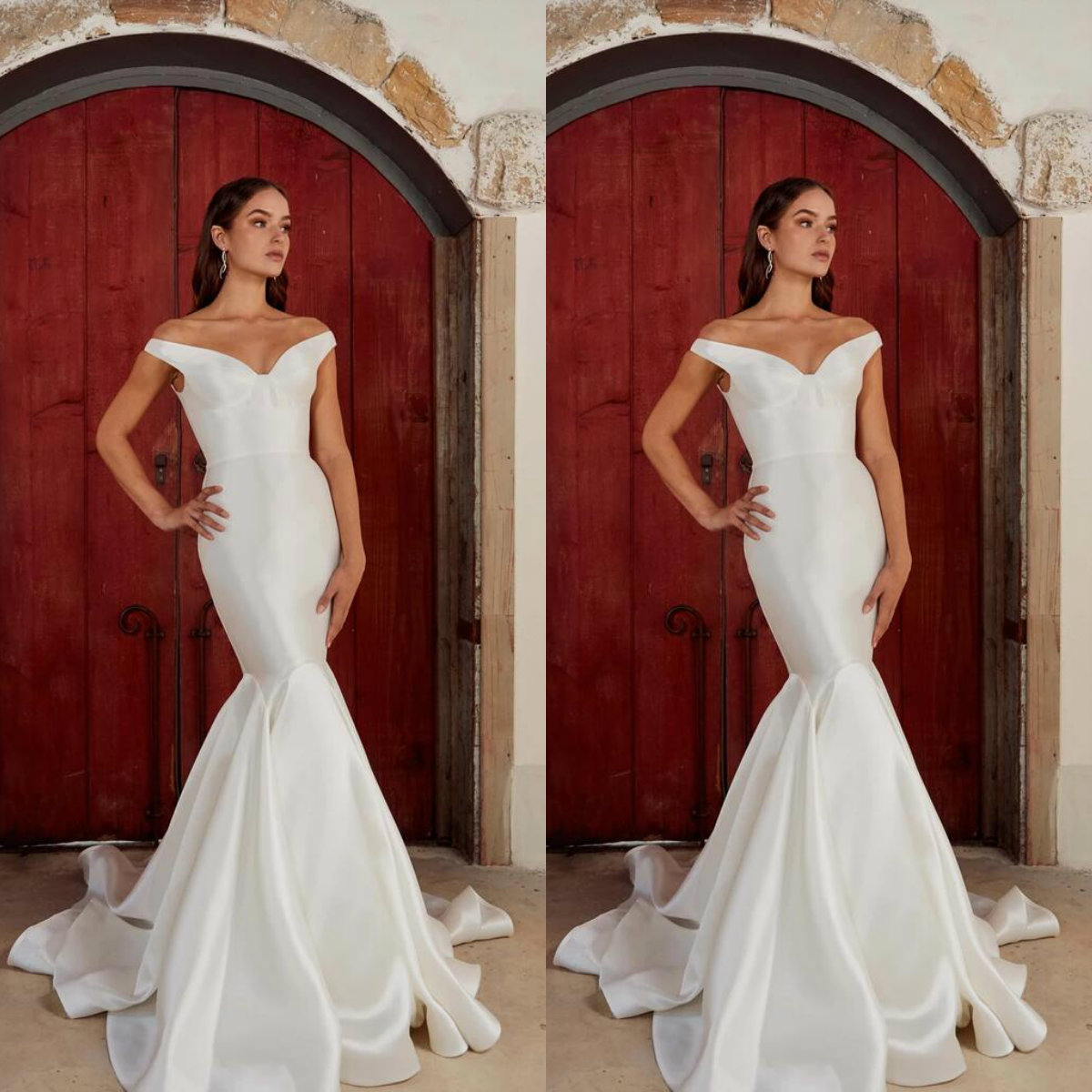 Elegant Mermaid Wedding Dresses Off The Shoulder Slim Fit Sweep Train Satin Cheap Country Beach Wedding Dress Custom Made Boho Bridal Gowns