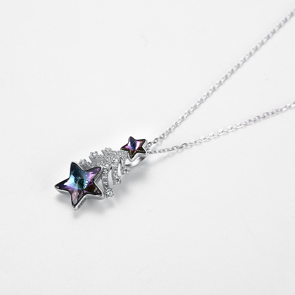 Fashion- sterling silver Christmas tree star crystal pendant necklace sterling silver collarbone chain
