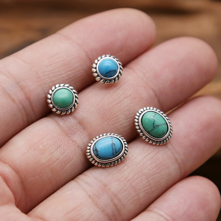 Brand new 925 sterling silver stud earrings American antique silver hand-made designer jewelry with semi-precious stones for women