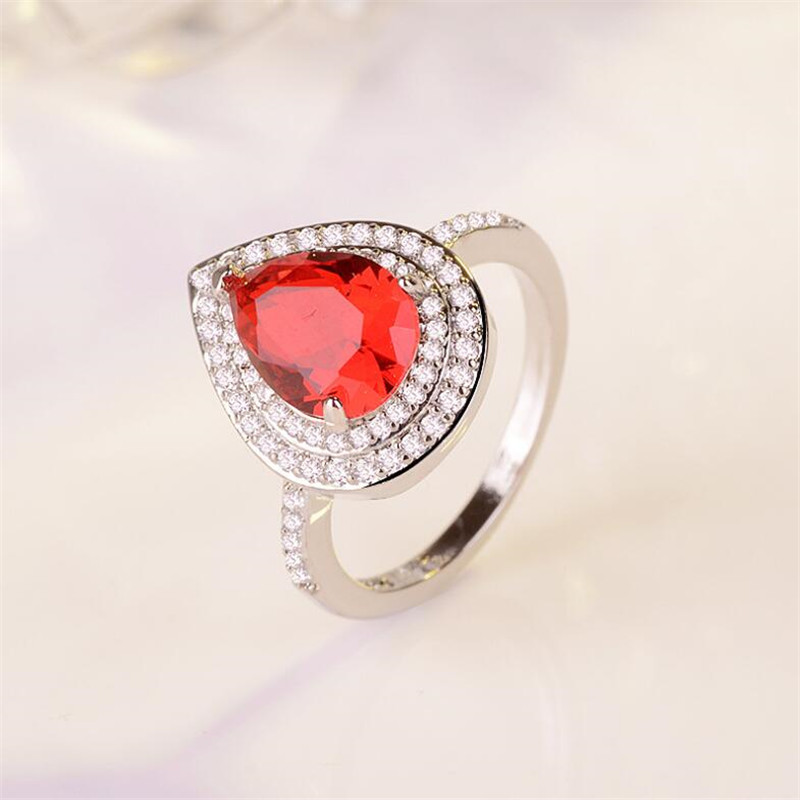 New Arrival Hot Sale Fashion Jewelry 925 Sterling Silver Water Drop Pear Cut Multi Color Diamond Gemstones Women Wedding Band Ring Gift