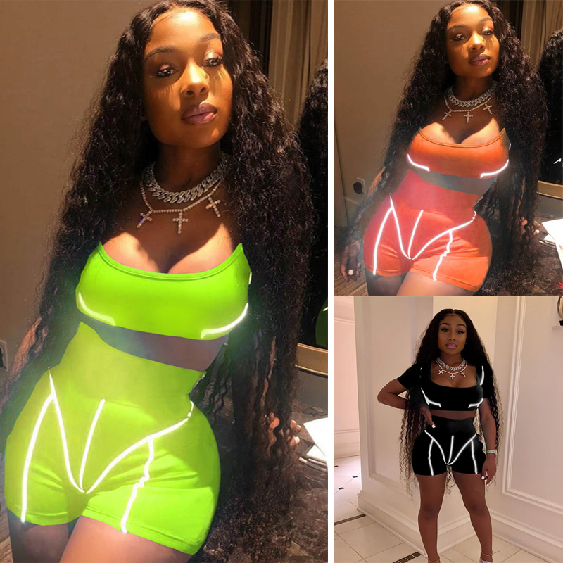 Women Reflective patchwork two pieces Tracksuit Summer Neon Color short sleeve crop top biker shorts Matching set outfits sportswear clothes, Green
Women Reflective patchwork two pieces Tracksuit Summer Neon Color short sleeve crop top biker shorts Matching set outfits sportswear clothes, Green