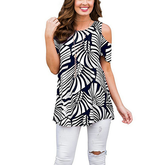 Spot 2021 European Spring and Summer Explosion Print Off-the-shoulder Short Sleeve Turtleneck T-shirt support mixed batch