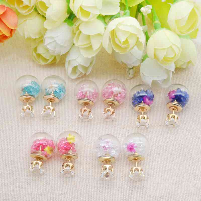 Glass ball broken Jewelry diamonds dry flower earrings Charm natural dried romantic elegant sweet beauty sexual girl